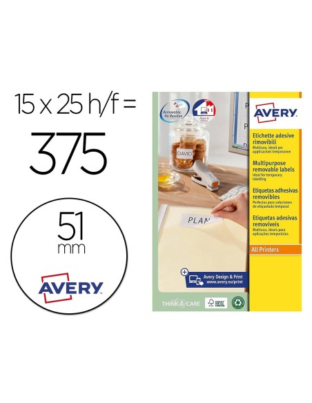 ETIQUETA ADH. AVERY BL.REDONDA REMOV.LASER TINTA 51MM