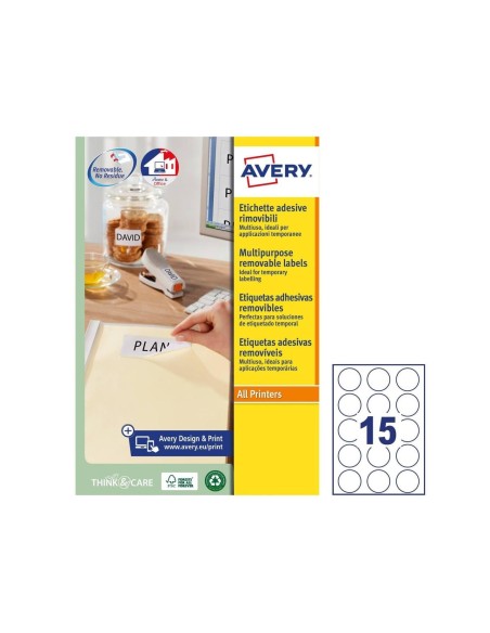 ETIQUETA ADH. AVERY BL.REDONDA REMOV.LASER TINTA 51MM