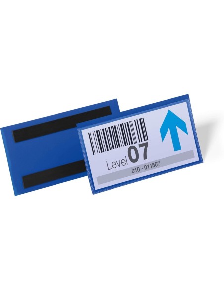 FUNDA DURABLE MAGNETICA 100X38MM.PLASTICO AZ.VENTANA TPTE.PACK 50 UD.