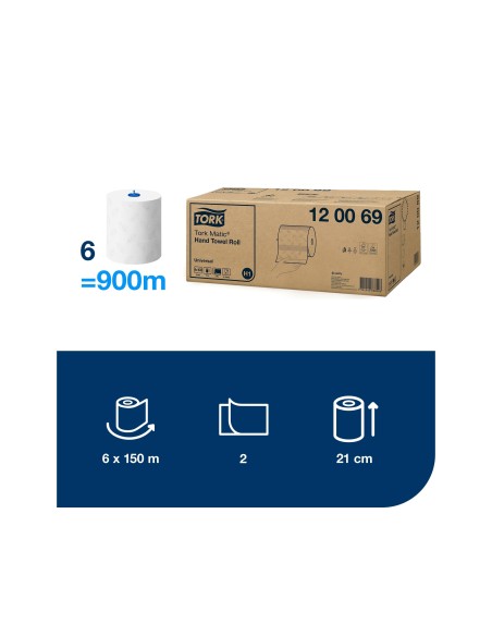 TOALLA SECAMANOS TORK MATIC H1 ADVANCE 2 CAPAS ROLLO 150 MT X 21 CM