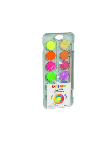 ACUARELA PRIMO 8 METAL + 4 NEON PINCEL PALETA MEZCLA ESTUCHE PLASTICO