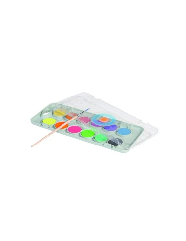 ACUARELA PRIMO 8 METAL + 4 NEON PINCEL PALETA MEZCLA ESTUCHE PLASTICO