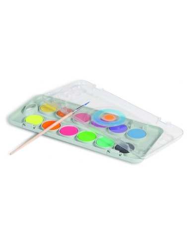ACUARELA PRIMO 8 METAL + 4 NEON PINCEL PALETA MEZCLA ESTUCHE PLASTICO