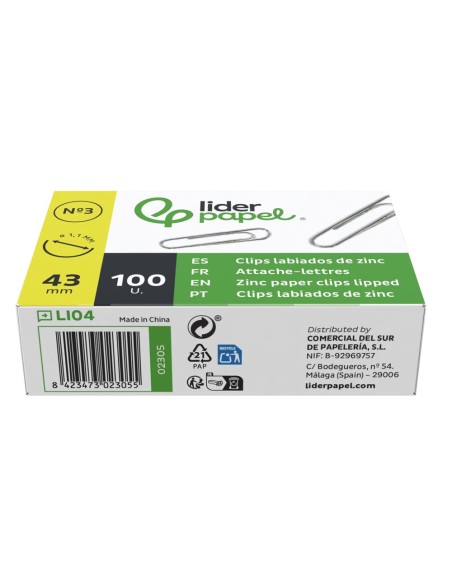 CLIPS LABIADOS Nº 3 43 MM CAJA 100 UDS.