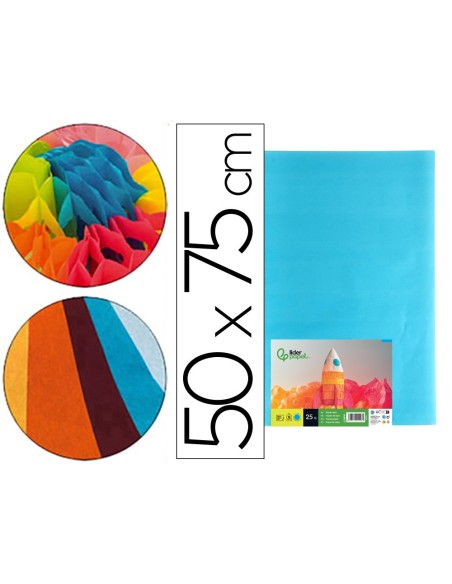 PAPEL SEDA CELESTE 52X76 CM 18 GR PAQUETE 25 H.