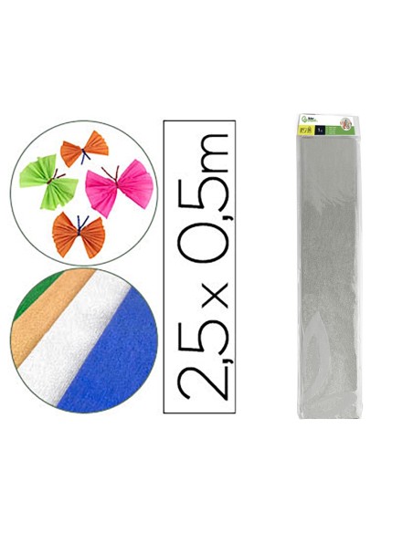 PAPEL CRESPON 0.50 X 2.50 MT METALIZADO PLATA ENCELOFANADO