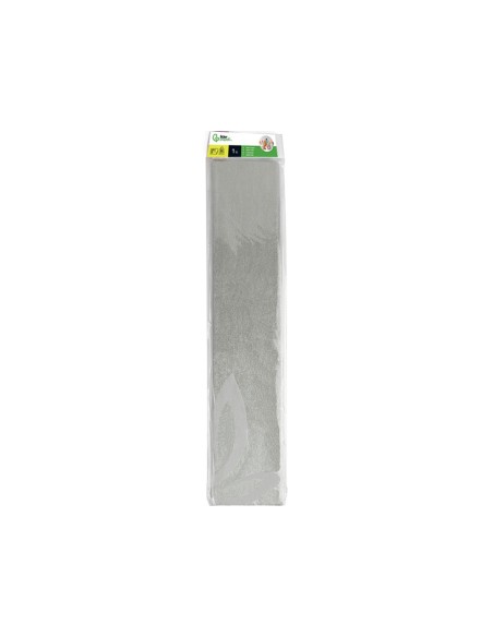 PAPEL CRESPON 0.50 X 2.50 MT METALIZADO PLATA ENCELOFANADO
