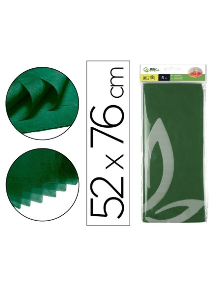 PAPEL SEDA LIDERPAPEL VERDE OSCURO 52X76CM 18 GR/M2 BOLSA DE 5 HOJAS