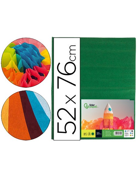 PAPEL SEDA LIDERPAPEL VERDE OSCURO 52X76CM 18 GR/M2 PAQUETE 25 HOJAS