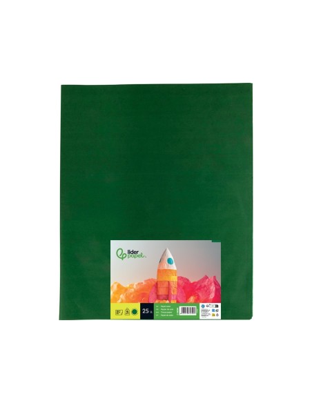 PAPEL SEDA LIDERPAPEL VERDE OSCURO 52X76CM 18 GR/M2 PAQUETE 25 HOJAS