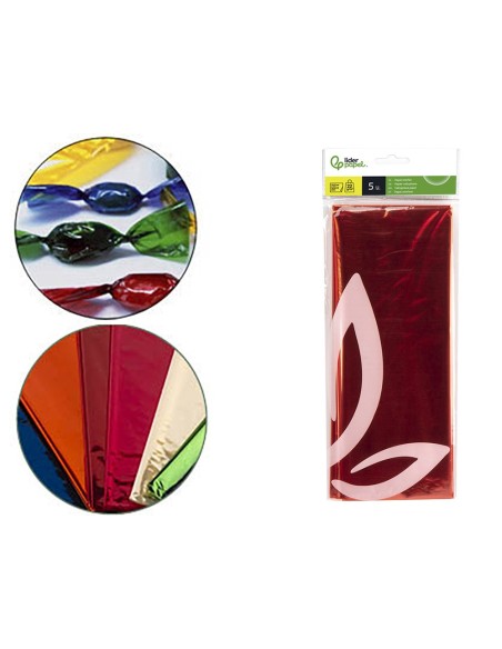 PAPEL CELOFAN LIDERPAPEL 50X70 CM 22G/M2 BOLSA DE 5 HOJAS NARANJA