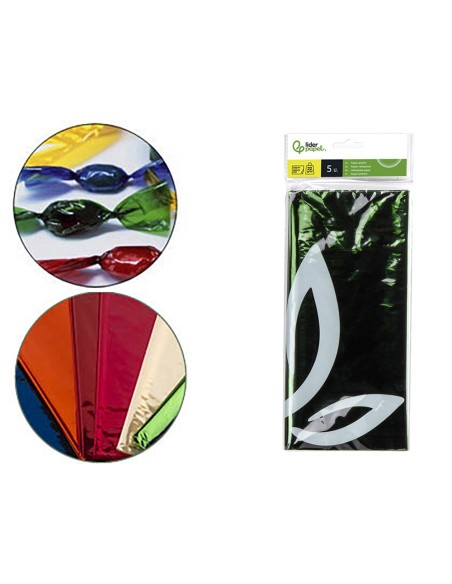 PAPEL CELOFAN LIDERPAPEL 50X70 CM 22G/M2 BOLSA DE 5 HOJAS VERDE