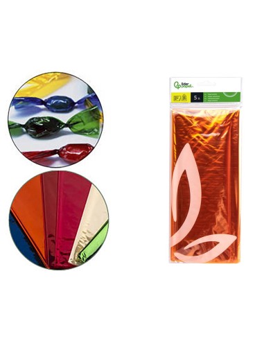 PAPEL CELOFAN LIDERPAPEL 50X70 CM 22G/M2 BOLSA DE 5 HOJAS AMARILLO