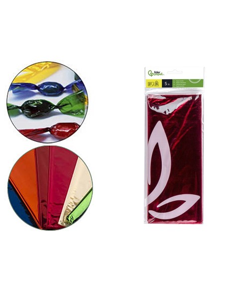 PAPEL CELOFAN LIDERPAPEL 50X70 CM 22G/M2 BOLSA DE 5 HOJAS ROSA