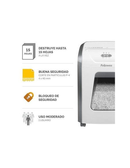 DESTRUCTORA DOC FELLOWES 15C 15H SEG. P4 GRAPAS CLIPS TJ. 19LT.