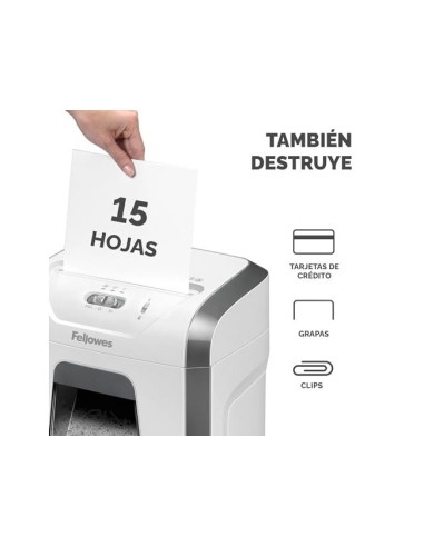 DESTRUCTORA DOC FELLOWES 15C 15H SEG. P4 GRAPAS CLIPS TJ. 19LT.