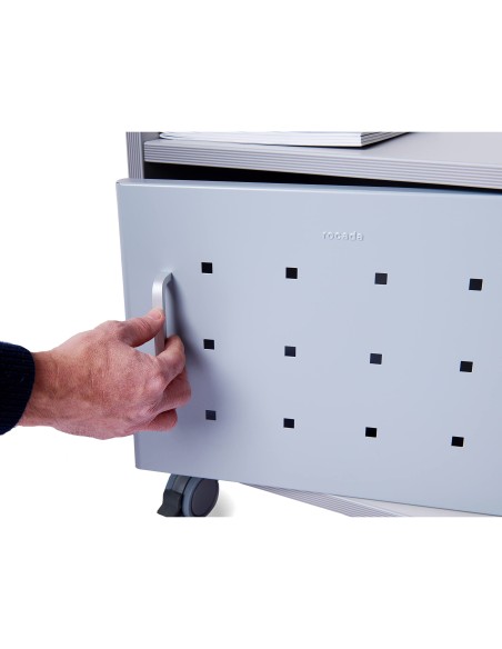 MESA AUX. ROCADA RD-4030 MELAMINA RUEDAS PUERTA MET.GRIS 50X50X70