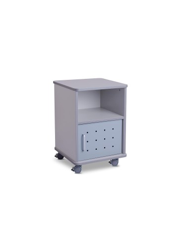 MESA AUX. ROCADA RD-4030 MELAMINA RUEDAS PUERTA MET.GRIS 50X50X70