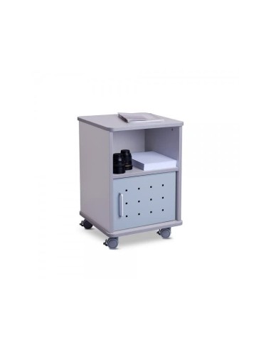 MESA AUX. ROCADA RD-4030 MELAMINA RUEDAS PUERTA MET.GRIS 50X50X70