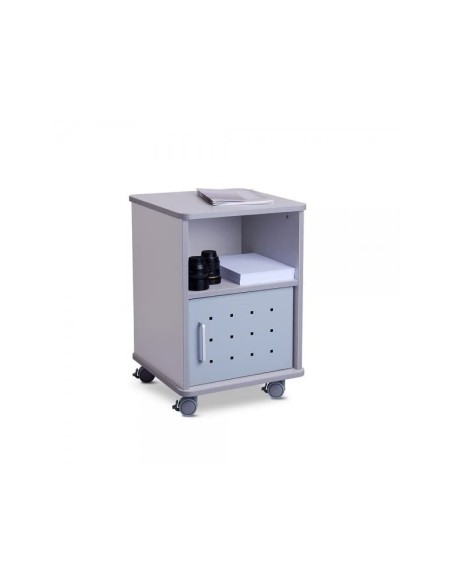 MESA AUX. ROCADA RD-4030 MELAMINA RUEDAS PUERTA MET.GRIS 50X50X70