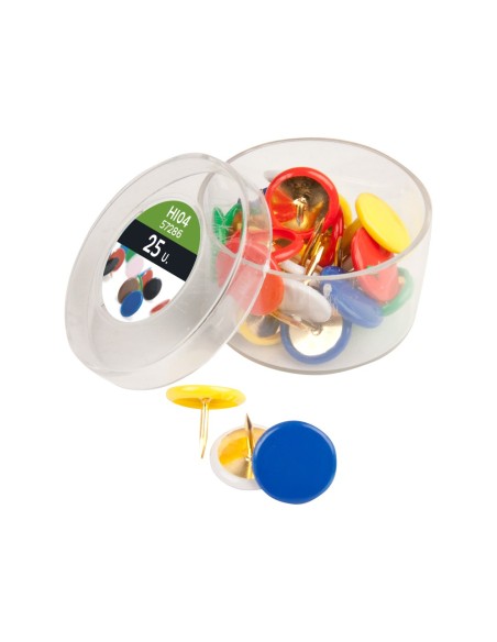 CHINCHETAS LIDERPAPEL PLASTIFICADAS CAJA 25UD.COLORES SURTIDOS