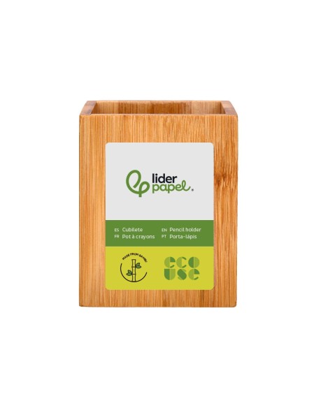 CUBILETE PORTALAPICES  BAMBU 100% NATURAL ECOUSE CUADRADO 80X80X100MM