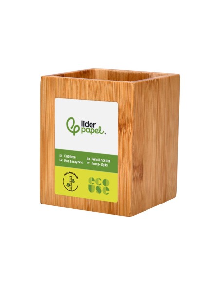 CUBILETE PORTALAPICES  BAMBU 100% NATURAL ECOUSE CUADRADO 80X80X100MM