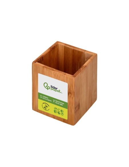CUBILETE PORTALAPICES  BAMBU 100% NATURAL ECOUSE CUADRADO 80X80X100MM