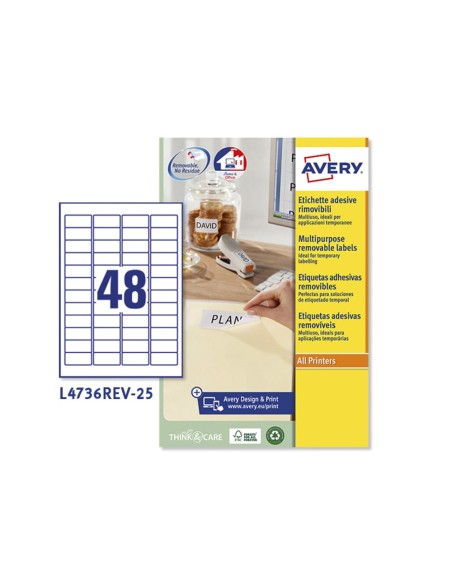 ETIQUETAS ADH. AVERY L4736REV 45,7X21,2MM 25H.
