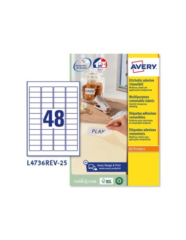 ETIQUETAS ADH. AVERY L4736REV 45,7X21,2MM 25H.