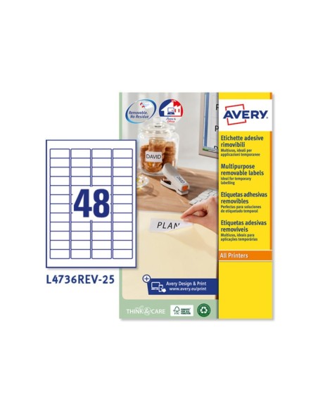 ETIQUETAS ADH. AVERY L4736REV 45,7X21,2MM 25H.
