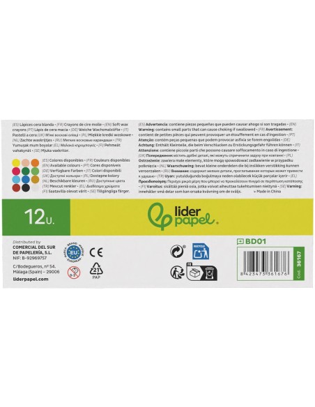 LAPICES CERA BLANDA LIDERPAPEL-CAJA 12 COL.