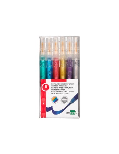 ROTULADOR  EFECTO PURPURINA METALIZADA REVERSIBLE SURT.CAJA 6 UD.
