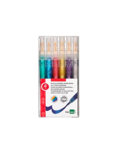 ROTULADOR  EFECTO PURPURINA METALIZADA REVERSIBLE SURT.CAJA 6 UD.
