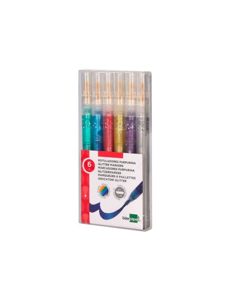 ROTULADOR  EFECTO PURPURINA METALIZADA REVERSIBLE SURT.CAJA 6 UD.