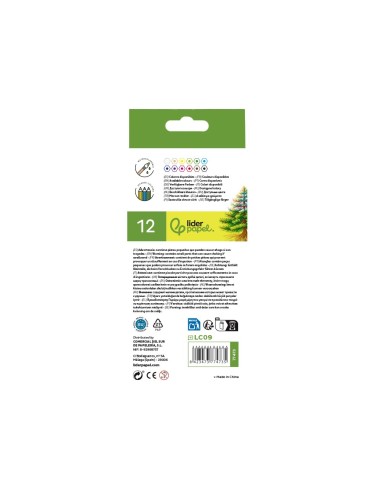 LAPICES DE COLORES ACUARELABLES LIDERPAPEL CAJA DE 12 COLORES LC09