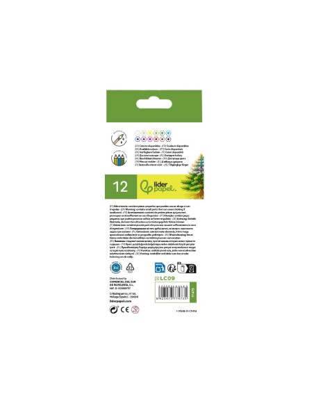 LAPICES DE COLORES ACUARELABLES LIDERPAPEL CAJA DE 12 COLORES LC09