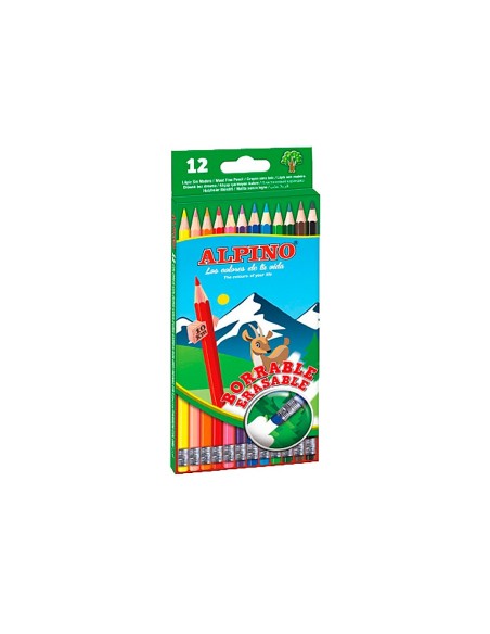 LAPICES COLORES ALPINO BORRABLE GOMA C.12 SURT.