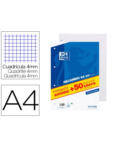 RECAMBIO OXFORD A4 200+50H. GRATIS 4MM MARGEN