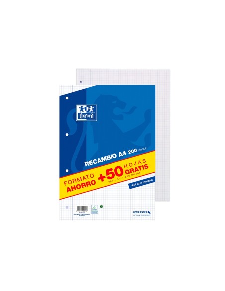 RECAMBIO OXFORD A4 200+50H. GRATIS 4MM MARGEN