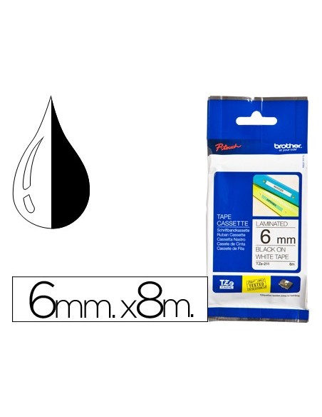 TZE-211 CINTA BROTHER BL./NG 6MMX8MT.