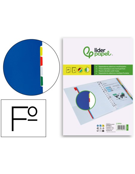 SEPARADOR LIDERPAPEL PLASTICO JUEGO  6 SEPARADORES FOLIO 16 TALADROS
