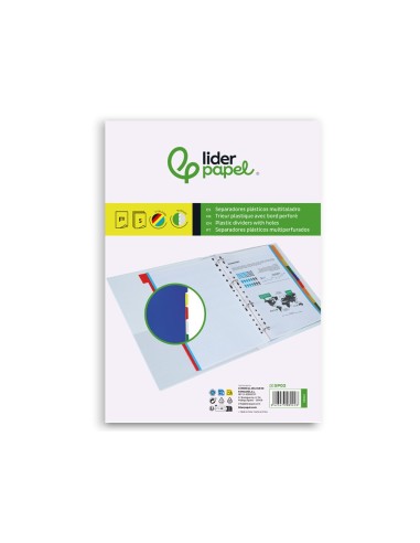 SEPARADOR LIDERPAPEL PLASTICO JUEGO  6 SEPARADORES FOLIO 16 TALADROS