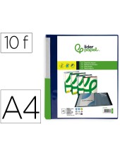 CARPETA LIDERPAPEL 10 FUNDAS PP A4 AZ. TRANS.PORTADA LOMO PERS.