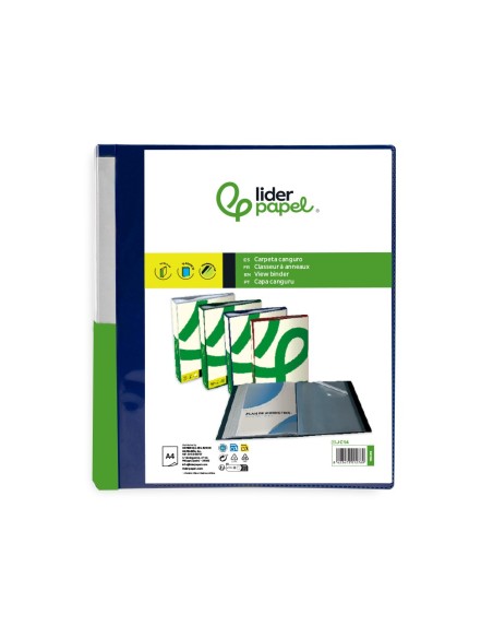 CARPETA LIDERPAPEL 10 FUNDAS PP A4 AZ. TRANS.PORTADA LOMO PERS.