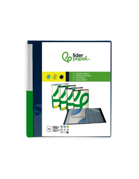 CARPETA LIDERPAPEL 80 FUNDAS PP A4 AZ. TRANS.PORTADA LOMO PERS.