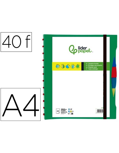 CARPETA LIDERPAPEL A4 40 FUNDAS INTERC.5 SEP Y GOMILLA LOMO PERSO.VE.