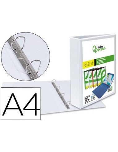 CARPETA CANGURO 4 ANILLAS MIXTAS 55MM LIDERPAPEL A4 BLANCA KG45