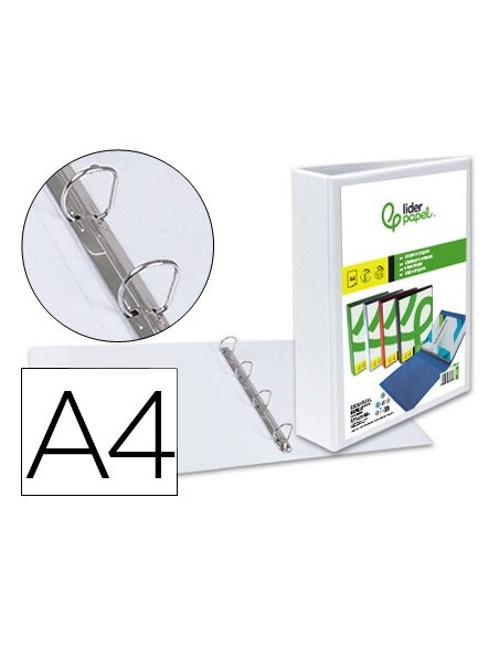 CARPETA CANGURO 4 ANILLAS MIXTAS 55MM LIDERPAPEL A4 BLANCA KG45