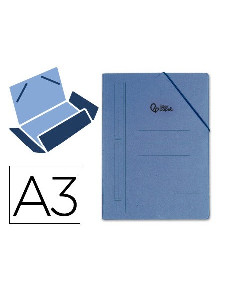 CARPETA GOMAS LIDERPAPEL A3 CARTON PRESPAN 3 SOLAPAS AZ.